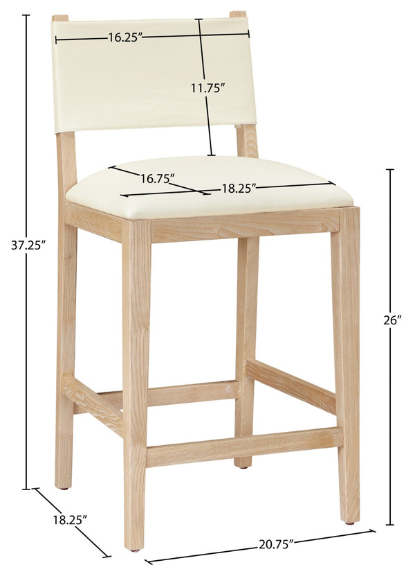 Meridian Furniture Avon Vegan Leather Barstool with Ash Wood Frame for Kitchen Islands 88017Cream-C