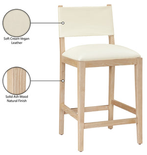 Meridian Furniture Avon Vegan Leather Barstool with Ash Wood Frame for Kitchen Islands 88017Cream-C
