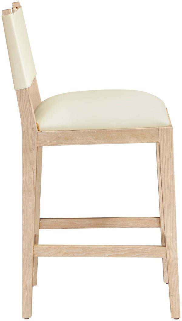 Meridian Furniture Avon Vegan Leather Barstool with Ash Wood Frame for Kitchen Islands 88017Cream-C