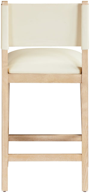 Meridian Furniture Avon Vegan Leather Barstool with Ash Wood Frame for Kitchen Islands 88017Cream-C