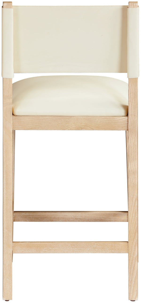 Meridian Furniture Avon Vegan Leather Barstool with Ash Wood Frame for Kitchen Islands 88017Cream-C