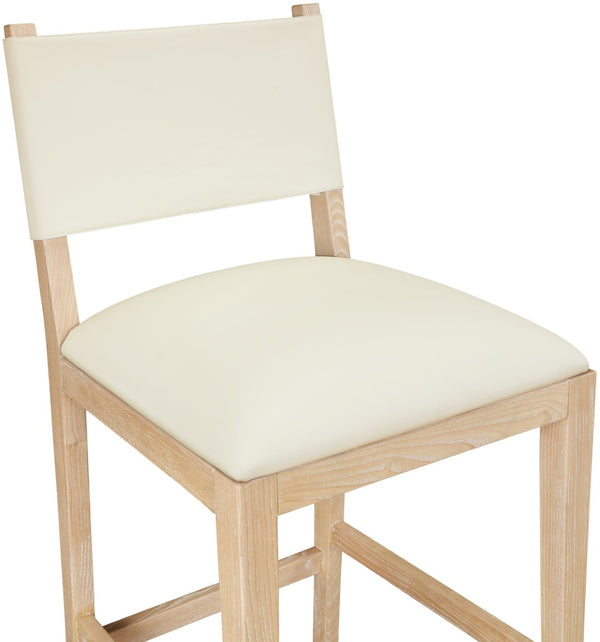 Meridian Furniture Avon Vegan Leather Barstool with Ash Wood Frame for Kitchen Islands 88017Cream-C