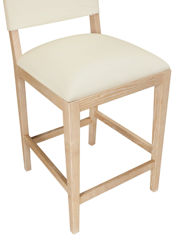 Meridian Furniture Avon Vegan Leather Barstool with Ash Wood Frame for Kitchen Islands 88017Cream-C