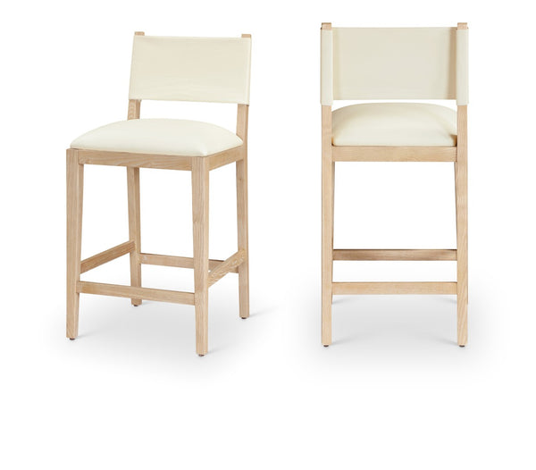 Meridian Furniture Avon Vegan Leather Barstool with Ash Wood Frame for Kitchen Islands 88017Cream-C