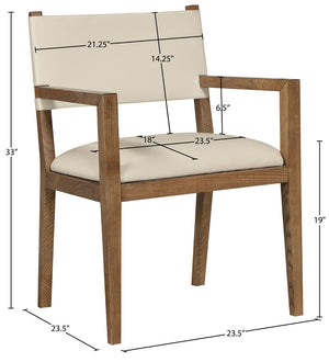 Meridian Furniture Avon Beige Pu Leather Dining Arm Chair with Walnut Ash Wood Frame Contemporary 88018Beige-AC