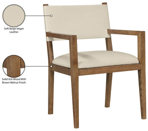 Meridian Furniture Avon Beige Pu Leather Dining Arm Chair with Walnut Ash Wood Frame Contemporary 88018Beige-AC