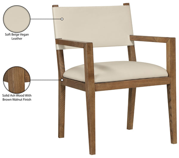 Meridian Furniture Avon Beige Pu Leather Dining Arm Chair with Walnut Ash Wood Frame Contemporary 88018Beige-AC
