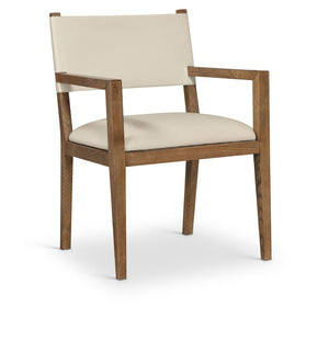 Meridian Furniture Avon Beige Pu Leather Dining Arm Chair with Walnut Ash Wood Frame Contemporary 88018Beige-AC