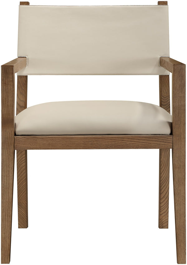 Meridian Furniture Avon Beige Pu Leather Dining Arm Chair with Walnut Ash Wood Frame Contemporary 88018Beige-AC