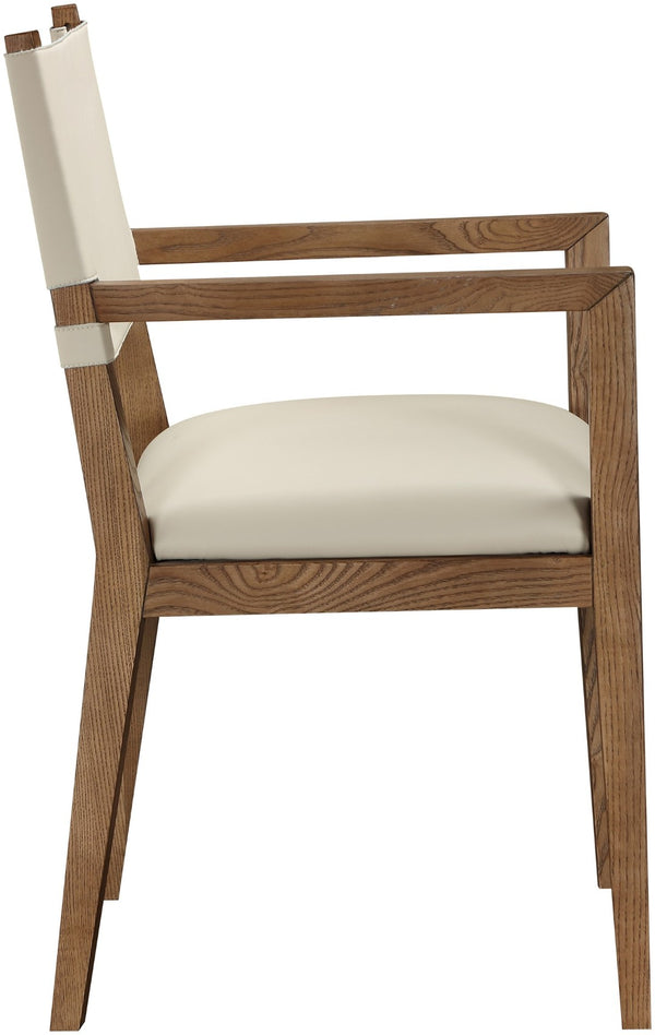 Meridian Furniture Avon Beige Pu Leather Dining Arm Chair with Walnut Ash Wood Frame Contemporary 88018Beige-AC