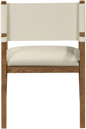 Meridian Furniture Avon Beige Pu Leather Dining Arm Chair with Walnut Ash Wood Frame Contemporary 88018Beige-AC