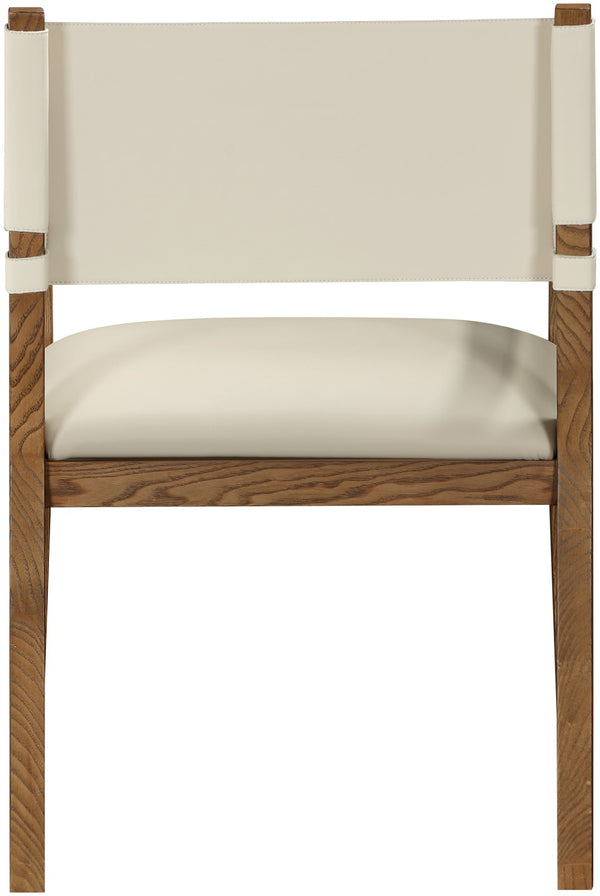 Meridian Furniture Avon Beige Pu Leather Dining Arm Chair with Walnut Ash Wood Frame Contemporary 88018Beige-AC