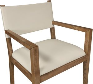 Meridian Furniture Avon Beige Pu Leather Dining Arm Chair with Walnut Ash Wood Frame Contemporary 88018Beige-AC