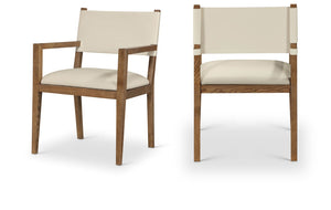Meridian Furniture Avon Beige Pu Leather Dining Arm Chair with Walnut Ash Wood Frame Contemporary 88018Beige-AC