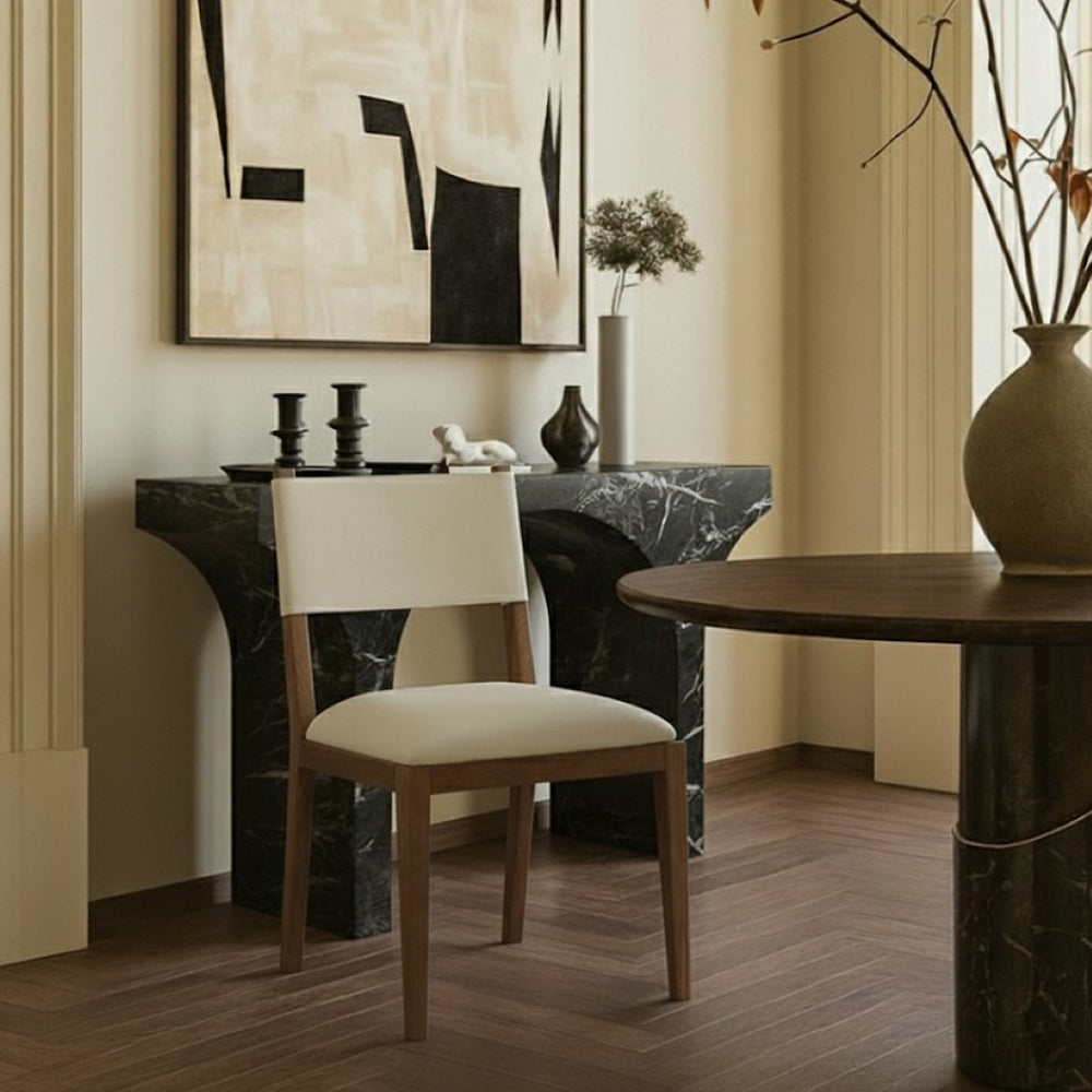 Meridian Furniture Avon Vegan Leather Dining Chair with Walnut Ash Legs for Modern Table Settings 88018Beige-SC