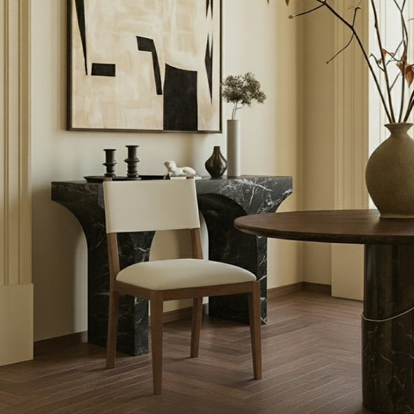 Meridian Furniture Avon Vegan Leather Dining Chair with Walnut Ash Legs for Modern Table Settings 88018Beige-SC