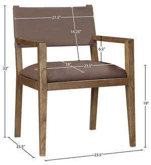 Meridian Furniture Avon Vegan Leather Dining Arm Chair with Solid Ash Wood Legs for Modern Spaces 88018Brown-AC