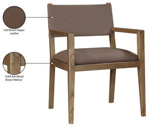 Meridian Furniture Avon Vegan Leather Dining Arm Chair with Solid Ash Wood Legs for Modern Spaces 88018Brown-AC