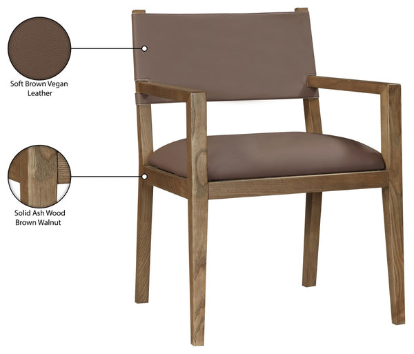 Meridian Furniture Avon Vegan Leather Dining Arm Chair with Solid Ash Wood Legs for Modern Spaces 88018Brown-AC