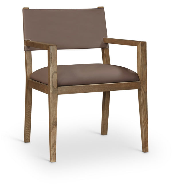 Meridian Furniture Avon Vegan Leather Dining Arm Chair with Solid Ash Wood Legs for Modern Spaces 88018Brown-AC