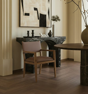 Meridian Furniture Avon Vegan Leather Dining Arm Chair with Solid Ash Wood Legs for Modern Spaces 88018Brown-AC