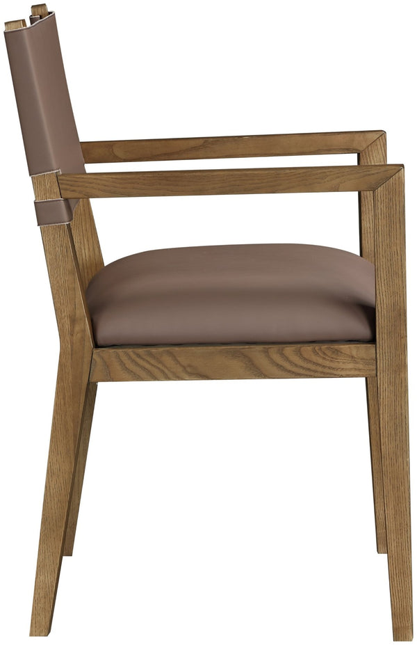 Meridian Furniture Avon Vegan Leather Dining Arm Chair with Solid Ash Wood Legs for Modern Spaces 88018Brown-AC