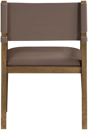Meridian Furniture Avon Vegan Leather Dining Arm Chair with Solid Ash Wood Legs for Modern Spaces 88018Brown-AC