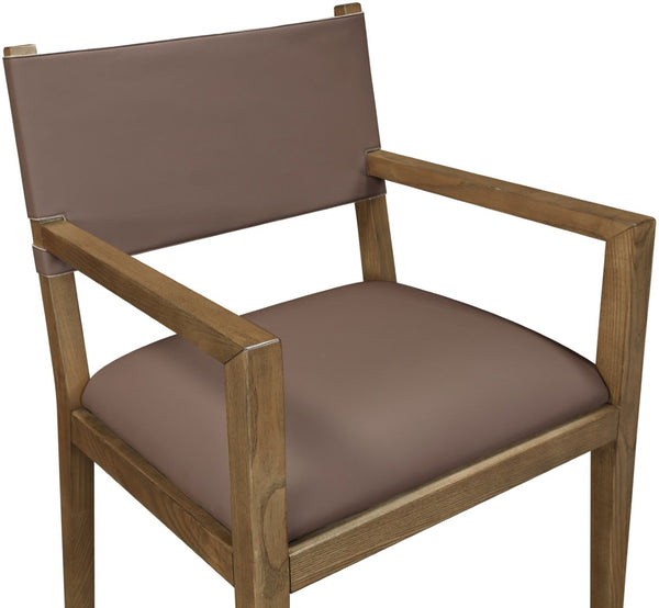 Meridian Furniture Avon Vegan Leather Dining Arm Chair with Solid Ash Wood Legs for Modern Spaces 88018Brown-AC