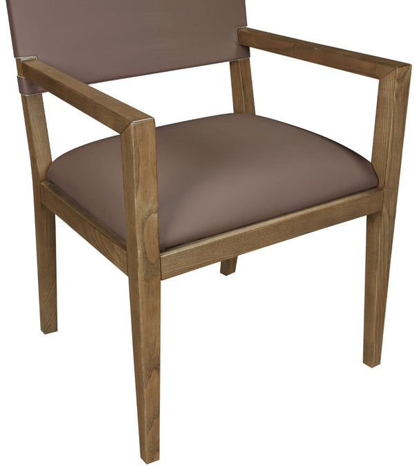 Meridian Furniture Avon Vegan Leather Dining Arm Chair with Solid Ash Wood Legs for Modern Spaces 88018Brown-AC