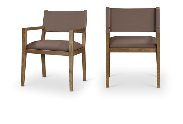 Meridian Furniture Avon Vegan Leather Dining Arm Chair with Solid Ash Wood Legs for Modern Spaces 88018Brown-AC