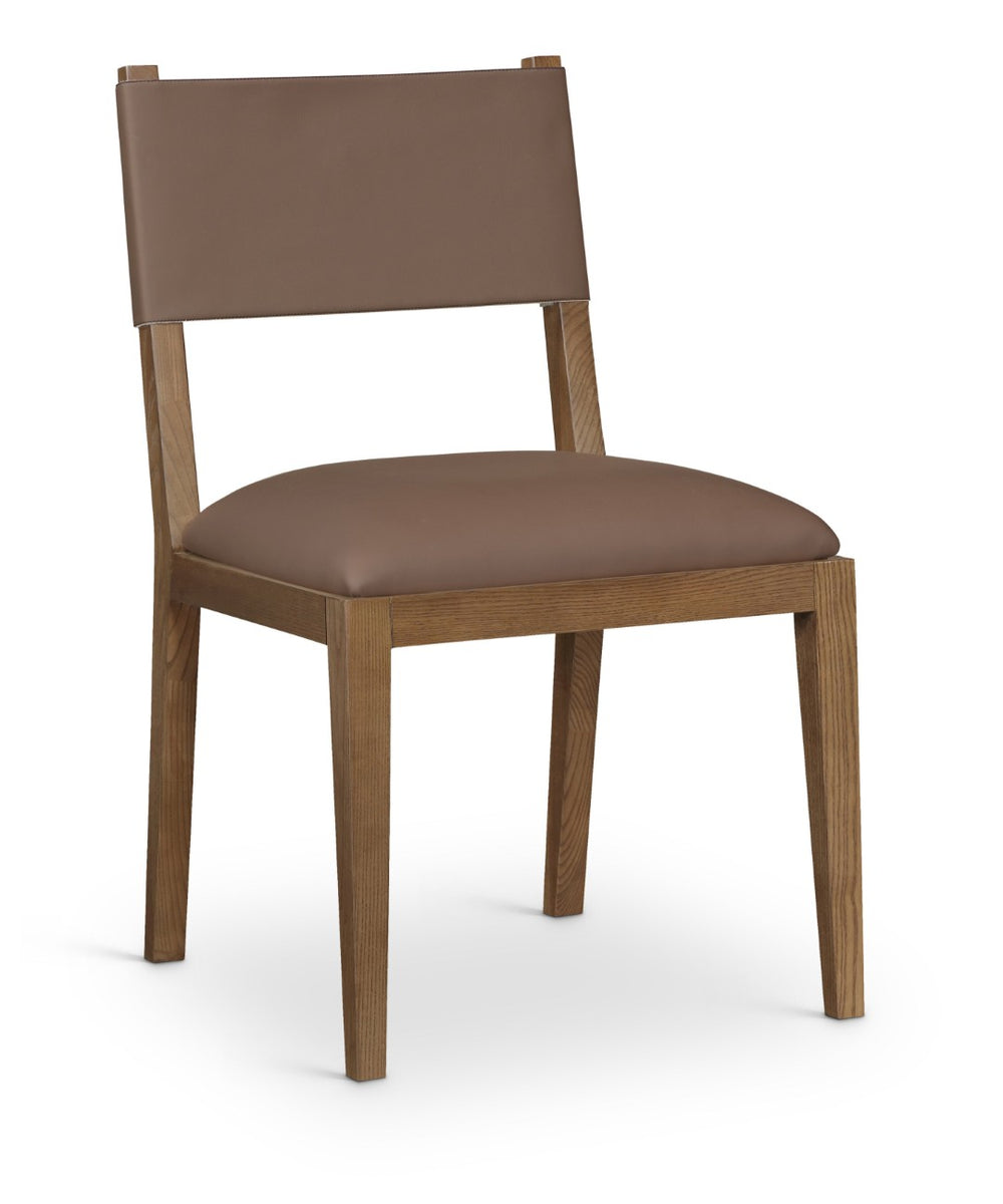 Meridian Furniture Avon Vegan Leather Dining Chair with Walnut Ash Wood Legs for Modern Rooms 88018Brown-SC
