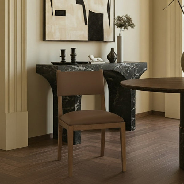 Meridian Furniture Avon Vegan Leather Dining Chair with Walnut Ash Wood Legs for Modern Rooms 88018Brown-SC