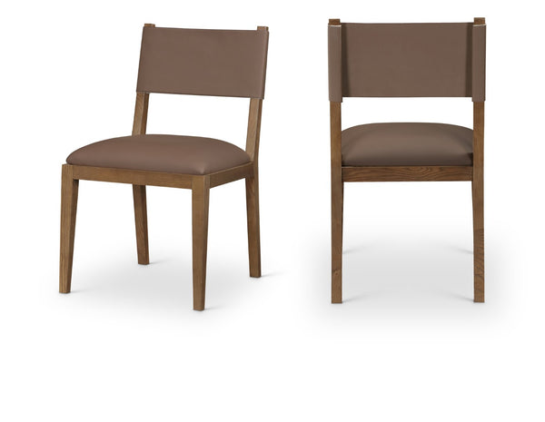 Meridian Furniture Avon Vegan Leather Dining Chair with Walnut Ash Wood Legs for Modern Rooms 88018Brown-SC