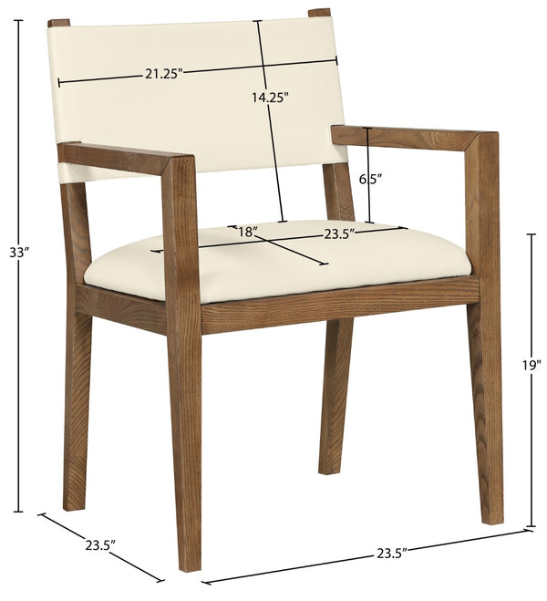 Meridian Furniture Avon Vegan Leather Arm Chair with Walnut Ash Frame for Contemporary Dining Rooms 88018Cream-AC