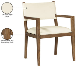 Meridian Furniture Avon Vegan Leather Arm Chair with Walnut Ash Frame for Contemporary Dining Rooms 88018Cream-AC