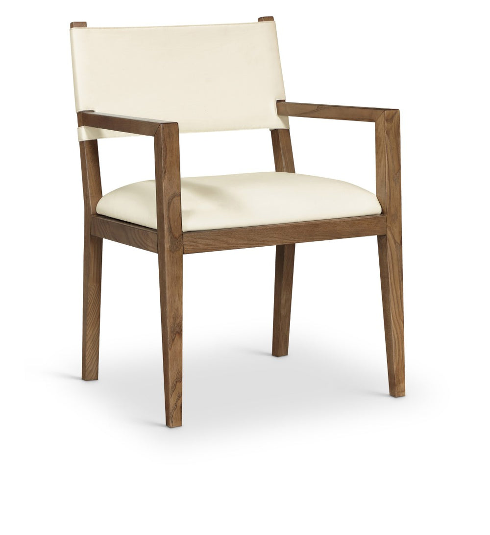 Meridian Furniture Avon Vegan Leather Arm Chair with Walnut Ash Frame for Contemporary Dining Rooms 88018Cream-AC
