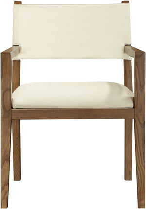 Meridian Furniture Avon Vegan Leather Arm Chair with Walnut Ash Frame for Contemporary Dining Rooms 88018Cream-AC