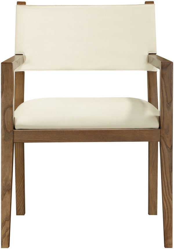 Meridian Furniture Avon Vegan Leather Arm Chair with Walnut Ash Frame for Contemporary Dining Rooms 88018Cream-AC