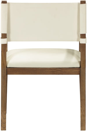 Meridian Furniture Avon Vegan Leather Arm Chair with Walnut Ash Frame for Contemporary Dining Rooms 88018Cream-AC