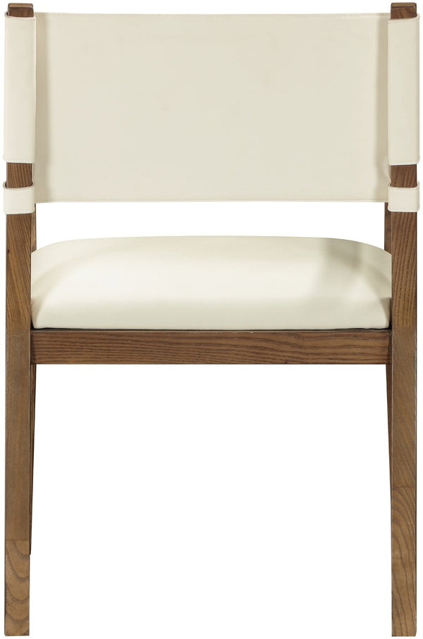Meridian Furniture Avon Vegan Leather Arm Chair with Walnut Ash Frame for Contemporary Dining Rooms 88018Cream-AC