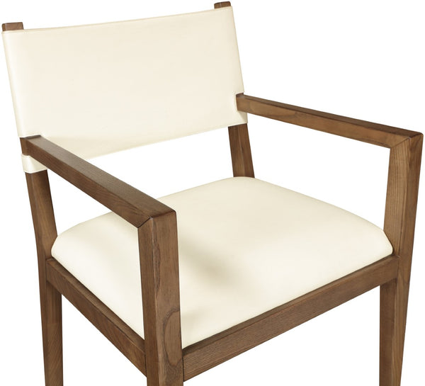 Meridian Furniture Avon Vegan Leather Arm Chair with Walnut Ash Frame for Contemporary Dining Rooms 88018Cream-AC