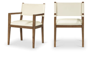 Meridian Furniture Avon Vegan Leather Arm Chair with Walnut Ash Frame for Contemporary Dining Rooms 88018Cream-AC