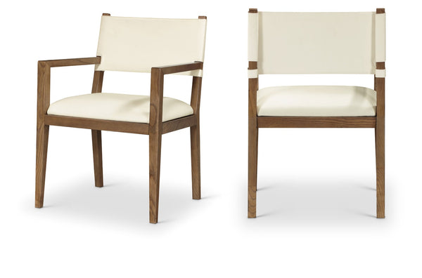 Meridian Furniture Avon Vegan Leather Arm Chair with Walnut Ash Frame for Contemporary Dining Rooms 88018Cream-AC