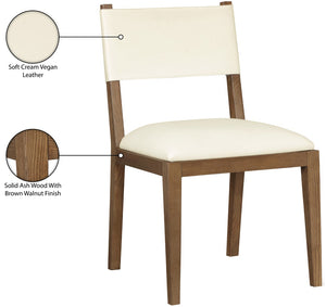 Meridian Furniture Avon Contemporary Vegan Leather Side Chair with Walnut Ash Frame for Dining Rooms 88018Cream-SC