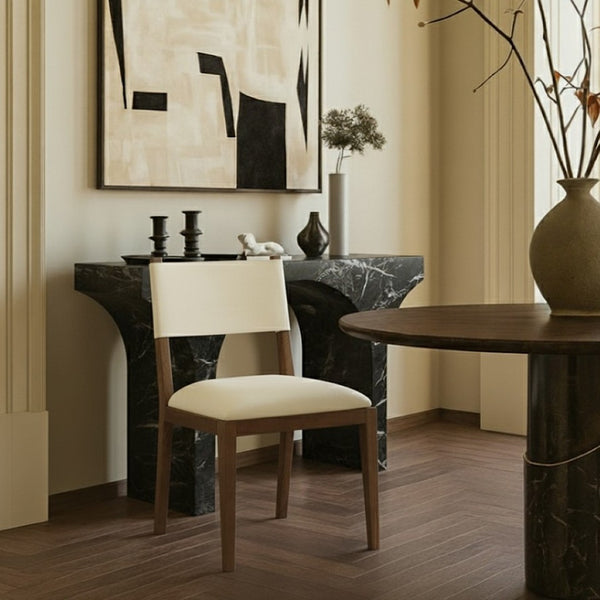 Meridian Furniture Avon Contemporary Vegan Leather Side Chair with Walnut Ash Frame for Dining Rooms 88018Cream-SC