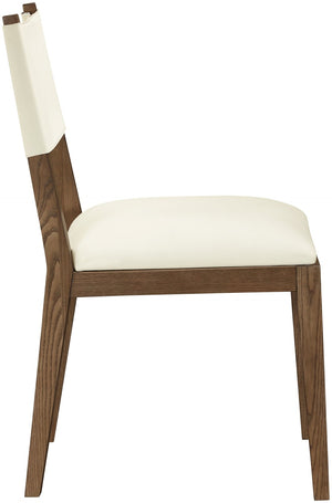 Meridian Furniture Avon Contemporary Vegan Leather Side Chair with Walnut Ash Frame for Dining Rooms 88018Cream-SC