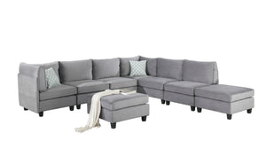 English Elm Simona 8 Piece Velvet Modular Sectional with Pocket Coil Support for Large Living Rooms B061S00216