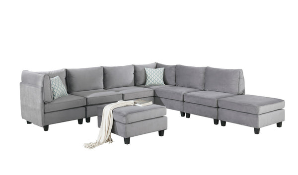 English Elm Simona 8 Piece Velvet Modular Sectional with Pocket Coil Support for Large Living Rooms B061S00216