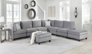 English Elm Simona 8 Piece Velvet Modular Sectional with Pocket Coil Support for Large Living Rooms B061S00216