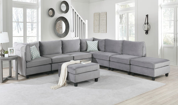 English Elm Simona 8 Piece Velvet Modular Sectional with Pocket Coil Support for Large Living Rooms B061S00216